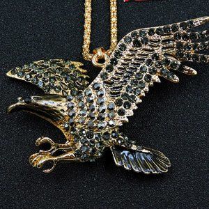 Awesome American EAGLE PENDANT Necklace Black Crystal with Enamel Accents